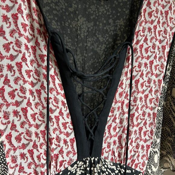 Zara Mixed Print Maxi Dress Floral Flounce Romantic Feminine Asymmetrical Flowy - Picture 7 of 10